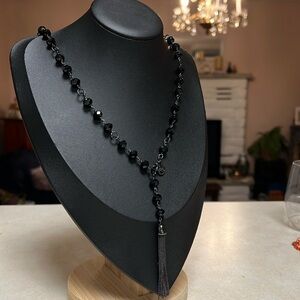 RW & Co Black Facetted Crystal Bead Adjustable Tassel Necklace